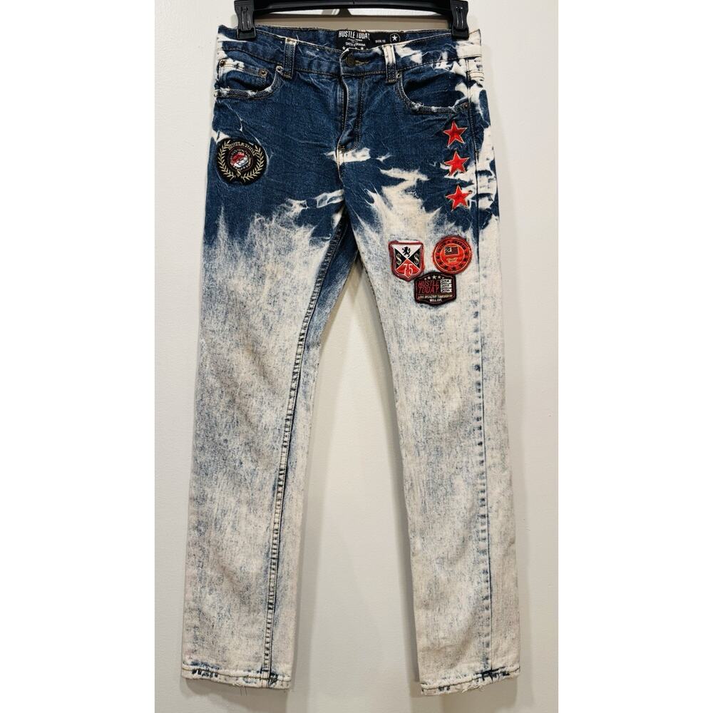 Boys 16 Y2K Grunge Streetwear Jeans Embroidered Patch Acid Wash